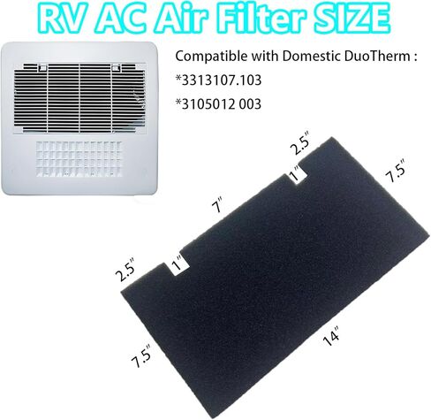 6 عبوات من فلتر الهواء البديل RV A/C - 14 بوصة × 7.5 بوصة قابلة للغسل وإعادة الاستخدام مادة رغوية 50 نقطة في البوصة لوحدات مكيف الهواء Dometic & Duo Therm RV in Kuwait