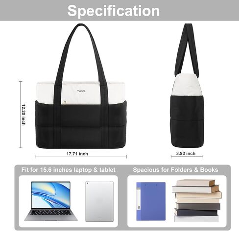 MOSISO Laptop Tote Bag for Women, Puffy Quilted Lightweight Work Tote Bag with Laptop Compartment & Trolley Belt, 15.6 inch Large Capacity Handbag Shoulder Bag for Teacher, Work, Office, Nurse, Black in Saudi Arabia