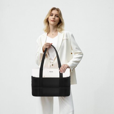 MOSISO Laptop Tote Bag for Women, Puffy Quilted Lightweight Work Tote Bag with Laptop Compartment & Trolley Belt, 15.6 inch Large Capacity Handbag Shoulder Bag for Teacher, Work, Office, Nurse, Black in Saudi Arabia