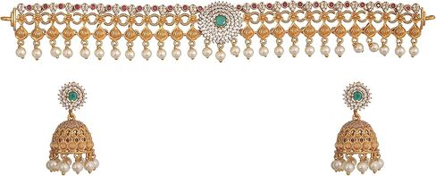 TARINIKA Antique Gold Plated Yami Choker Set with Floral Design - Indian Jewelry Sets for Women | Perfect for Ethnic Occasions | Traditional Indian Choker Jewelry set | 1 Year Warranty* in Kuwait