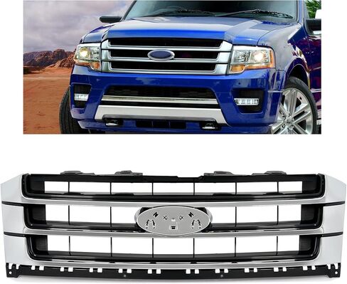 KUAFU Front Grill Compatible with 2015-2017 Ford Expedition FL1Z-8200-A FO1200588 Bumper Upper Grille Chrome Black+Silvery in Saudi Arabia