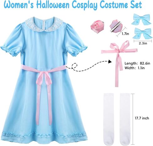 Women's Halloween Twin Costumes Blue Puff Sleeve Lolita Dress and Knee High Socks Creepy Sisters Cosplay Outfits in Saudi Arabia