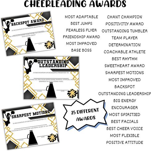 جوائز Cheerleading Superlatives 30pk 8.5x11 بوصة فريق رقص بوم مسابقة فرقة نهاية العام أفضل عشاء لتكريم الشهادات in Saudi Arabia