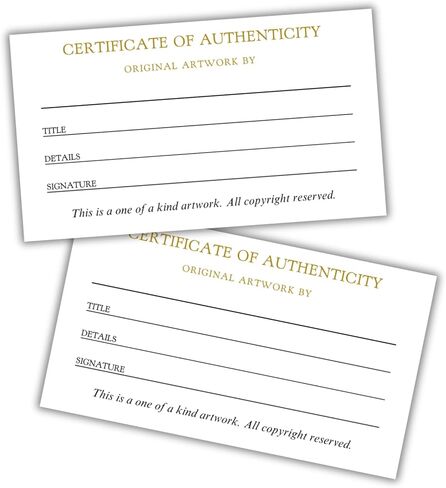 Certificate of Authenticity of Original Artwork 50pk 2x3.5" Cards Small Painter Collector Artist Gallery Collectible Fill In Certify Signature Name in Saudi Arabia