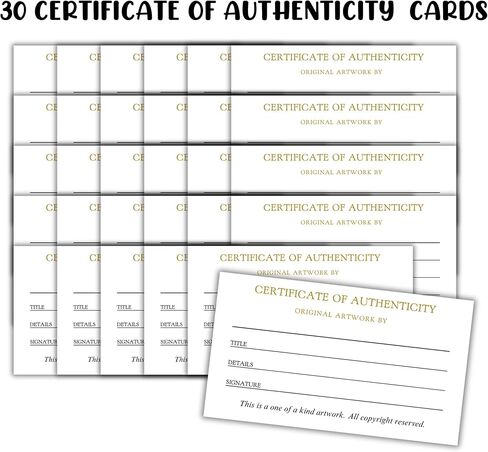 Certificate of Authenticity of Original Artwork 50pk 2x3.5" Cards Small Painter Collector Artist Gallery Collectible Fill In Certify Signature Name in Saudi Arabia