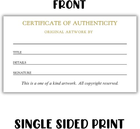 Certificate of Authenticity of Original Artwork 50pk 2x3.5" Cards Small Painter Collector Artist Gallery Collectible Fill In Certify Signature Name in Saudi Arabia