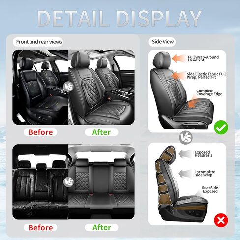 أغطية مقاعد السيارة المصنوعة من الجلد الفاخر من Fit Camry متوافقة مع Toyota Camry 2010-2026، مسامية، مقاومة للتآكل، متوافقة مع الوسائد الهوائية، حماية من جميع الأحوال الجوية وتغطية كاملة، مجموعة كاملة باللون الأسود in Kuwait