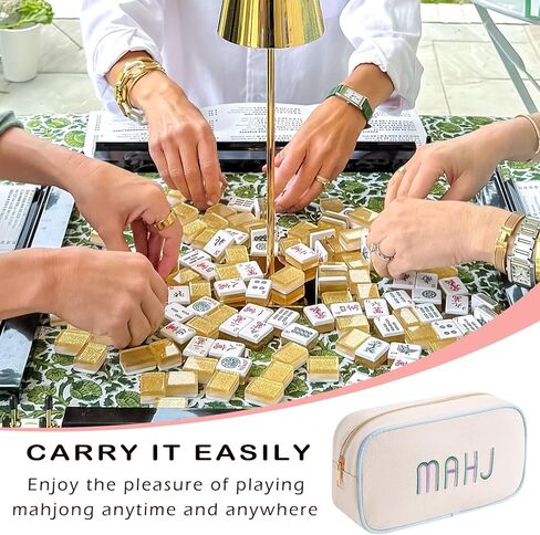 RSRSLEII Empty Mahjong Tiles Bag, Suitable for 1.2 "(30mm) Standard Size American Mahjong Tiles, Canvas Mahjong Tile Bag with Zipper, Mahjong Case, Case Only (05Purple) in Saudi Arabia