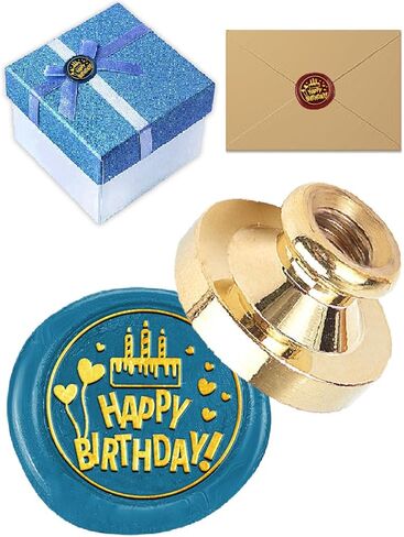 1Pcs Happy Birthday Themed Pattern Brass Wax Seal Stamp Head, Sealing Wax Stamp No Handle Replacement Brass Head for Envelopes Party Invitation Gift Wrapping Thanksgiving Card, 25x14.5mm in Saudi Arabia