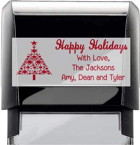 Custom Self-Inking Rubber Stamp, Happy Holidays with Love. with Christmas Tree Image - Large 4 Lines. in Saudi Arabia