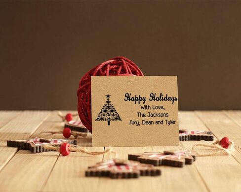 Custom Self-Inking Rubber Stamp, Happy Holidays with Love. with Christmas Tree Image - Large 4 Lines. in Saudi Arabia