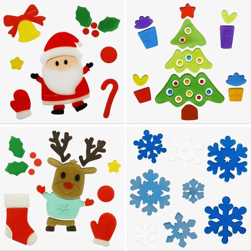 4Pcs Christmas Gel Window Clings for Kids, Cute Santa Christmas Tree Snowflake Window Clings Easy to Use Christmas Window Decorations Winter Jelly Stickers, Christmas Window Decors Supplies in Saudi Arabia