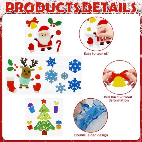 4Pcs Christmas Gel Window Clings for Kids, Cute Santa Christmas Tree Snowflake Window Clings Easy to Use Christmas Window Decorations Winter Jelly Stickers, Christmas Window Decors Supplies in Saudi Arabia