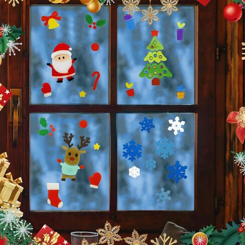 4Pcs Christmas Gel Window Clings for Kids, Cute Santa Christmas Tree Snowflake Window Clings Easy to Use Christmas Window Decorations Winter Jelly Stickers, Christmas Window Decors Supplies in Saudi Arabia