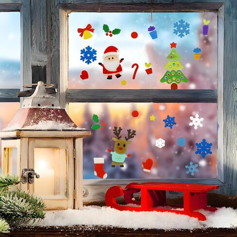 4Pcs Christmas Gel Window Clings for Kids, Cute Santa Christmas Tree Snowflake Window Clings Easy to Use Christmas Window Decorations Winter Jelly Stickers, Christmas Window Decors Supplies in Saudi Arabia