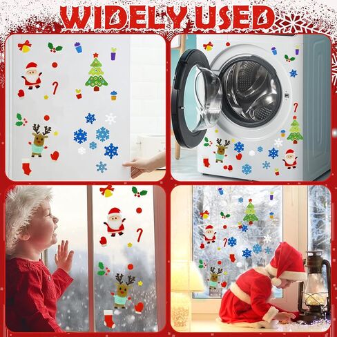 4Pcs Christmas Gel Window Clings for Kids, Cute Santa Christmas Tree Snowflake Window Clings Easy to Use Christmas Window Decorations Winter Jelly Stickers, Christmas Window Decors Supplies in Saudi Arabia