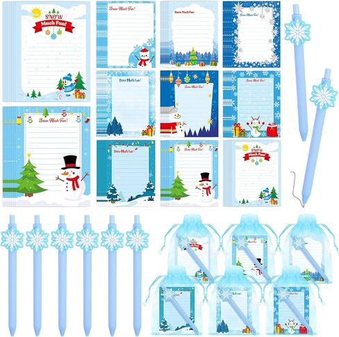 81 Pcs Christmas Sticky Notes and Pens Bulk, Winter Snowflake Notepads Ballpoint Pens with Organza Bags Winter Gifts Bulk for Employee Office Staff Coworker Holiday School Xmas Gift Party Favors in Saudi Arabia