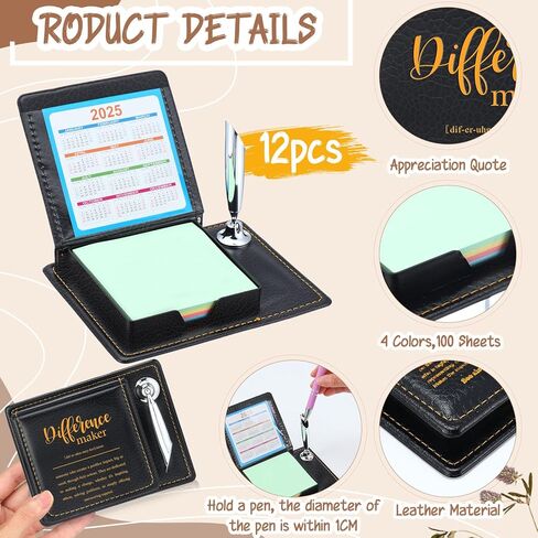 Thenshop 12 Pcs Difference Maker Sticky Note Holder Employee Appreciation Gifts for Christmas Appreciation Notepad and Pen Holder with PU Leather Box Thank You Gifts for Women Men Friend Coworker in Saudi Arabia