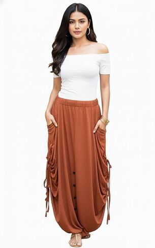 Women's Palazzo Pants Wide Leg Lounge Convertible Maxi Skirt with Pockets Casual Comfy Trouser in Kuwait