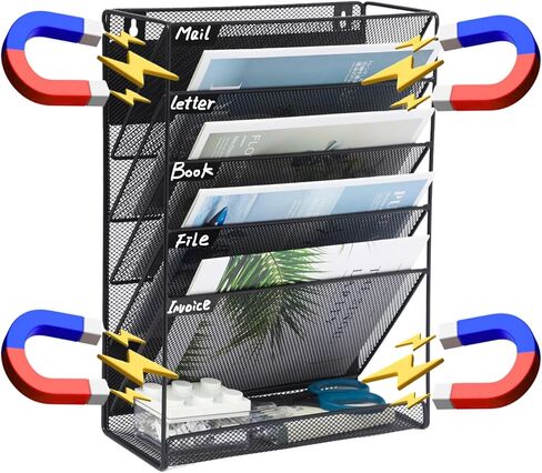 3 Pocket Wall File Holder Organizer, Mesh Hanging Wall Mounted Document Paper Folder Filing Magazine Rack with Nametag Label for Office Home School, 3 Tier Pink in Saudi Arabia