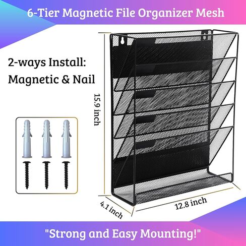 3 Pocket Wall File Holder Organizer, Mesh Hanging Wall Mounted Document Paper Folder Filing Magazine Rack with Nametag Label for Office Home School, 3 Tier Pink in Saudi Arabia