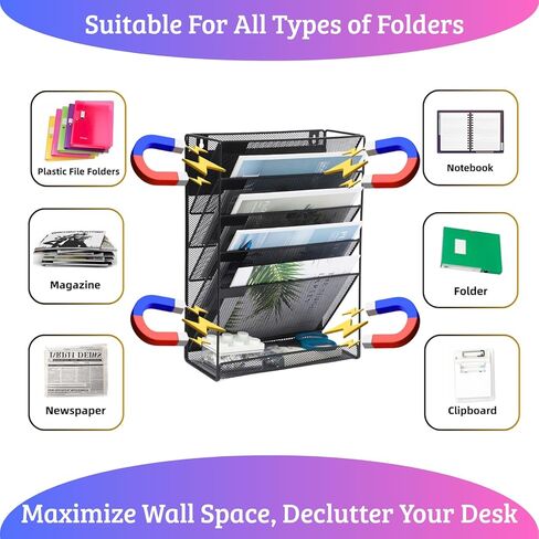 3 Pocket Wall File Holder Organizer, Mesh Hanging Wall Mounted Document Paper Folder Filing Magazine Rack with Nametag Label for Office Home School, 3 Tier Pink in Saudi Arabia