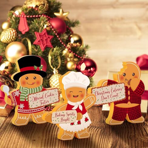 Gingerbread Man Christmas Decorations Indoor, Cute Gingerbread Man Tiered Tray Decor Set of 3, Wooden Gingerbread Man Blocks Xmas Table Decoration for Party Home Office Shelf Door (2024) in Kuwait
