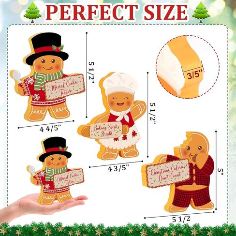 Gingerbread Man Christmas Decorations Indoor, Cute Gingerbread Man Tiered Tray Decor Set of 3, Wooden Gingerbread Man Blocks Xmas Table Decoration for Party Home Office Shelf Door (2024) in Kuwait