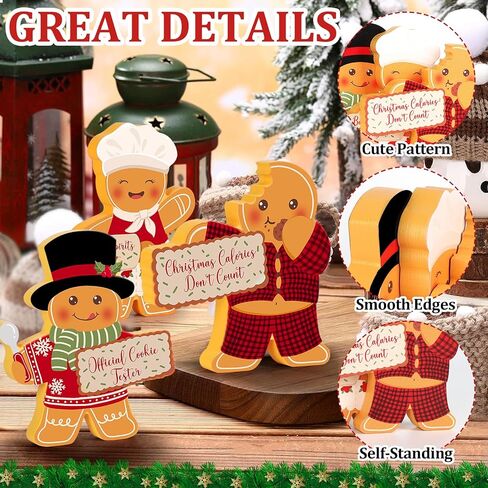 Gingerbread Man Christmas Decorations Indoor, Cute Gingerbread Man Tiered Tray Decor Set of 3, Wooden Gingerbread Man Blocks Xmas Table Decoration for Party Home Office Shelf Door (2024) in Kuwait