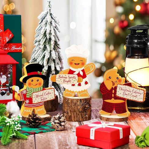 Gingerbread Man Christmas Decorations Indoor, Cute Gingerbread Man Tiered Tray Decor Set of 3, Wooden Gingerbread Man Blocks Xmas Table Decoration for Party Home Office Shelf Door (2024) in Kuwait