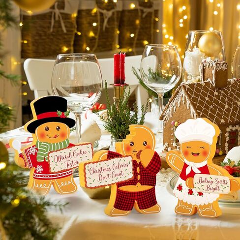 Gingerbread Man Christmas Decorations Indoor, Cute Gingerbread Man Tiered Tray Decor Set of 3, Wooden Gingerbread Man Blocks Xmas Table Decoration for Party Home Office Shelf Door (2024) in Kuwait