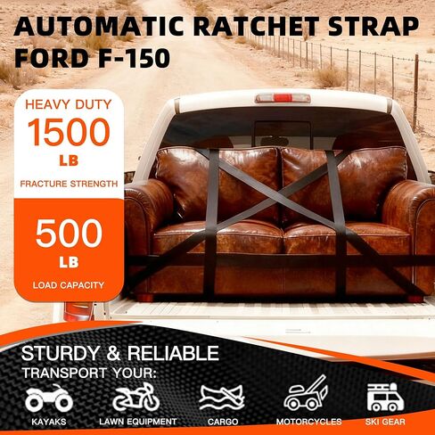 أشرطة سقاطة قابلة للسحب مطورة لـ 2015-2025 Ford F150، أشرطة سقاطة شديدة التحمل (عبوة من قطعتين)، 1 بوصة × 10 أقدام (قوة كسر 1500 رطل)، أشرطة ربط ذاتية السحب لملحقات F-150 (أسود) in Saudi Arabia