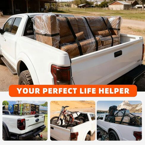 أشرطة سقاطة قابلة للسحب مطورة لـ 2015-2025 Ford F150، أشرطة سقاطة شديدة التحمل (عبوة من قطعتين)، 1 بوصة × 10 أقدام (قوة كسر 1500 رطل)، أشرطة ربط ذاتية السحب لملحقات F-150 (أسود) in Saudi Arabia