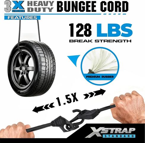 حبال بنجي XSTRAP القياسية شديدة التحمل 10 قطع من حبال بنجي مقاس 32 بوصة مع خطافات بفتحة الإصبع، مثالية للاستخدام في الهواء الطلق، وأغطية القنب، والدراجات النارية، ورف الأمتعة (أسود) in Kuwait