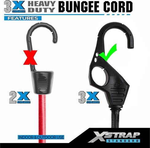 حبال بنجي XSTRAP القياسية شديدة التحمل 10 قطع من حبال بنجي مقاس 32 بوصة مع خطافات بفتحة الإصبع، مثالية للاستخدام في الهواء الطلق، وأغطية القنب، والدراجات النارية، ورف الأمتعة (أسود) in Kuwait