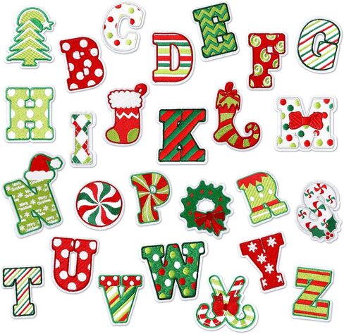 Whaline 26Pcs Christmas Iron-On Sew-On Patch Red Green Cartoon Alphabet A to Z Heat Transfer Iron Patches Embroidered Cloth Patches Iron on Letters for Xmas Clothing Fabric DIY Crafts in Saudi Arabia