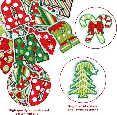Whaline 26Pcs Christmas Iron-On Sew-On Patch Red Green Cartoon Alphabet A to Z Heat Transfer Iron Patches Embroidered Cloth Patches Iron on Letters for Xmas Clothing Fabric DIY Crafts in Saudi Arabia