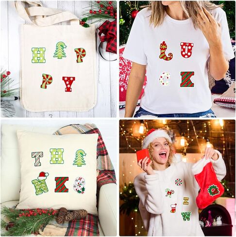 Whaline 26Pcs Christmas Iron-On Sew-On Patch Red Green Cartoon Alphabet A to Z Heat Transfer Iron Patches Embroidered Cloth Patches Iron on Letters for Xmas Clothing Fabric DIY Crafts in Saudi Arabia