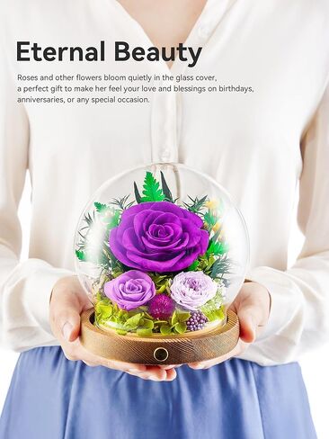 Preserved Flowers in Glass Ball with Led Strip 2-Piece Forever Real Roses Gift for Women on Anniversary, Christmas, Valentine's Day (Light Purple) in Saudi Arabia