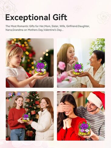 Preserved Flowers in Glass Ball with Led Strip 2-Piece Forever Real Roses Gift for Women on Anniversary, Christmas, Valentine's Day (Light Purple) in Saudi Arabia
