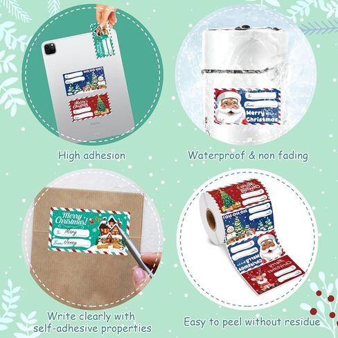240 Pcs Christmas Gift Tags, Decorations Christmas Wrapping Paper Roll of Holiday Stickers with Various Pattern for Presents Decorations and Holiday, 2.95 x 1.6 Inch in Saudi Arabia