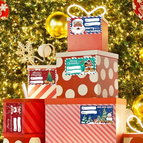 240 Pcs Christmas Gift Tags, Decorations Christmas Wrapping Paper Roll of Holiday Stickers with Various Pattern for Presents Decorations and Holiday, 2.95 x 1.6 Inch in Saudi Arabia