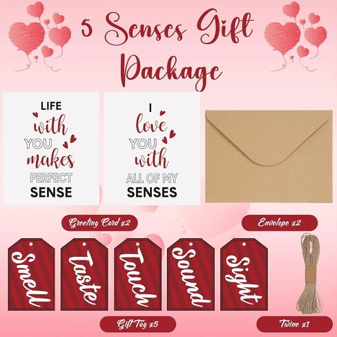 مجموعة بطاقات هدايا Faccito 5 Senses من بطاقات الحواس الخمس وأظرف كرافت مع خيوط له ولها لهدايا الزفاف في عيد الميلاد (أحمر) in Saudi Arabia