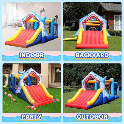 Bounce House with Slide for Kids Toddlers, Bouncer Inflatable Bouncy Castle with Blower Basketball Hoop for Backyard Wedding Cute and Small in Kuwait