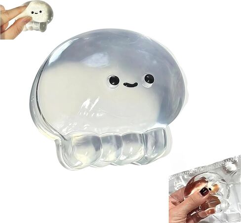 Handmade Clear Jellyfish Baby Toy - Cute Soft Squid Stress Relief Toy, Fidget Toy for Stress Relief, Office & School Essentials, Novelty Squishy Toy for Adults, Adorable Fidget Gadget(Jellyfish Baby) in Saudi Arabia