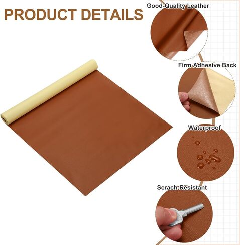 MECCANIXITY Leather Repair Patch 14"x54" Self-Adhesive Leather Vinyl Repair Tape Kit for Furniture Couches Sofa Chair Car Boat Seats Jackets, Light Brown in Saudi Arabia