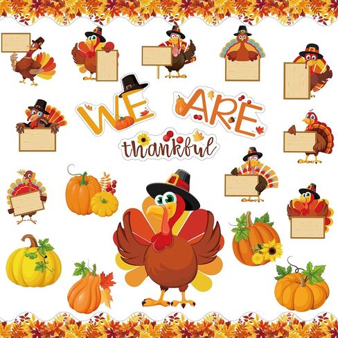 Dianelhall Happy Thanksgiving Classroom Bulletin Board Cutout Happy Fall Pumpkin Gnome Turkey Classroom Decorations Leaves Cutouts for Thanksgiving Autumn Harvest School Chalkboard Wall Decor Supplies in Saudi Arabia