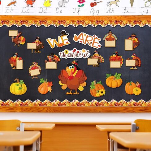 Dianelhall Happy Thanksgiving Classroom Bulletin Board Cutout Happy Fall Pumpkin Gnome Turkey Classroom Decorations Leaves Cutouts for Thanksgiving Autumn Harvest School Chalkboard Wall Decor Supplies in Saudi Arabia