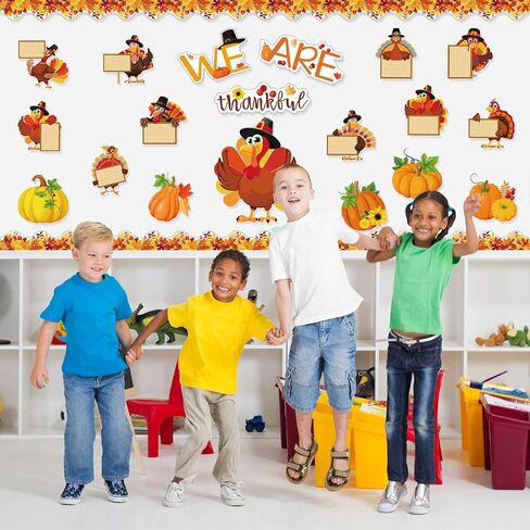 Dianelhall Happy Thanksgiving Classroom Bulletin Board Cutout Happy Fall Pumpkin Gnome Turkey Classroom Decorations Leaves Cutouts for Thanksgiving Autumn Harvest School Chalkboard Wall Decor Supplies in Saudi Arabia