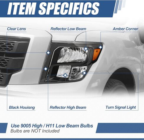 مجموعة المصابيح الأمامية من Auto Dynasty متوافقة مع 2016-2024 Nissan Titan (XD)، استبدال المصابيح الأمامية الهالوجين للسائق والراكب، NI2503250 NI2502250، زاوية شفافة لغطاء الكروم in Kuwait
